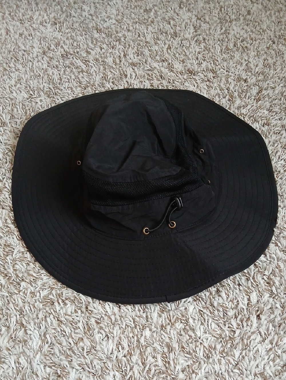 Outfly Black Wide-Brim Sun, Fish Hat With Drawstring